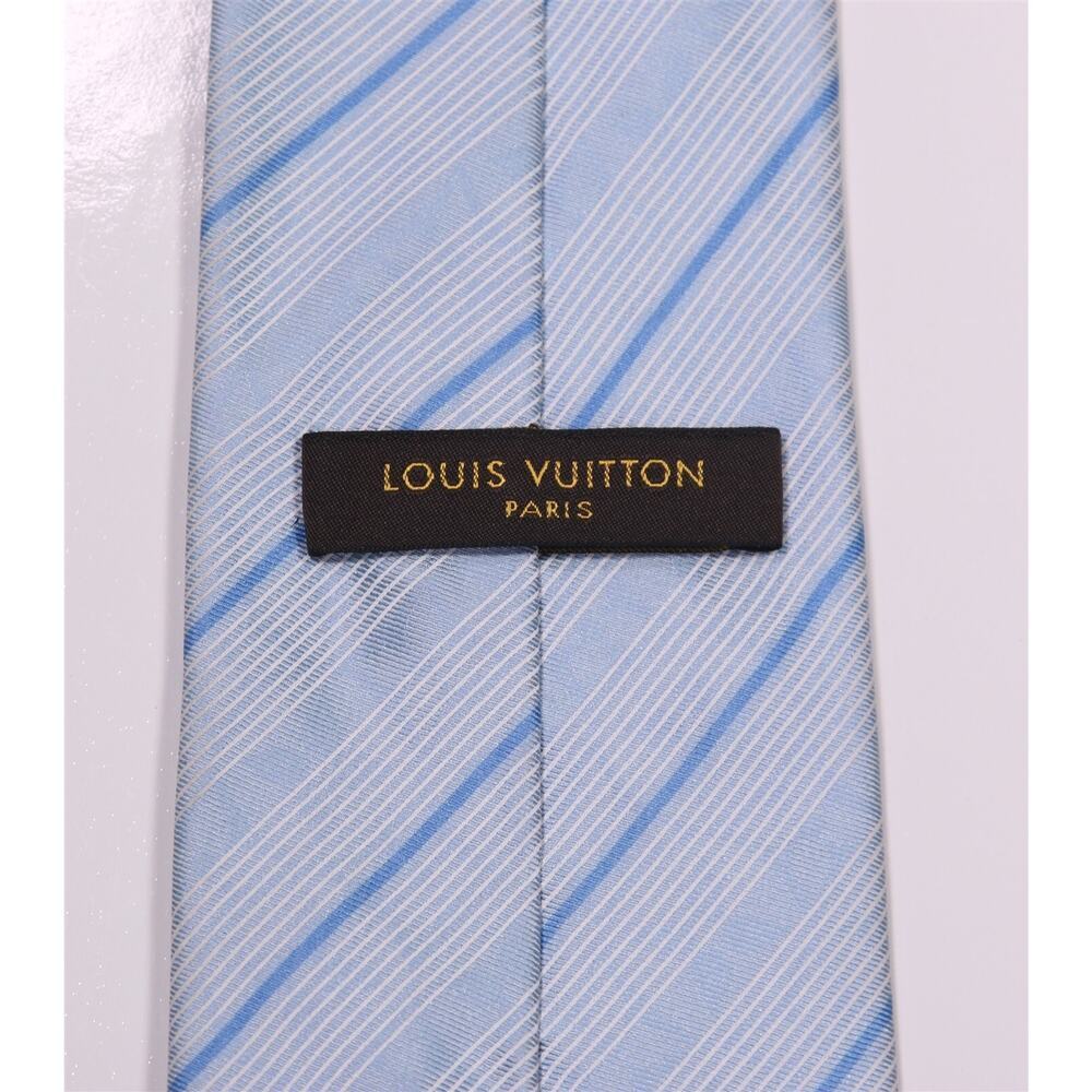 Louis Vuitton Men's Light Blue Striped Silk Necktie Tie - Picture 5 of 7